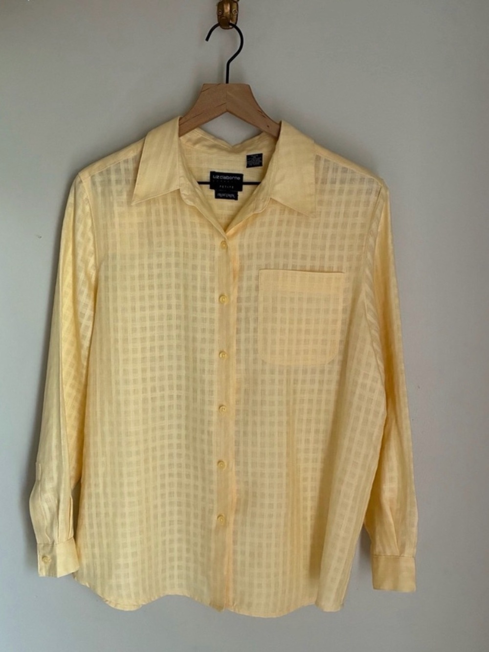 Irish Linen Butter Yellow Vintage Liz Claiborne Button Down Shirt Top Size MP